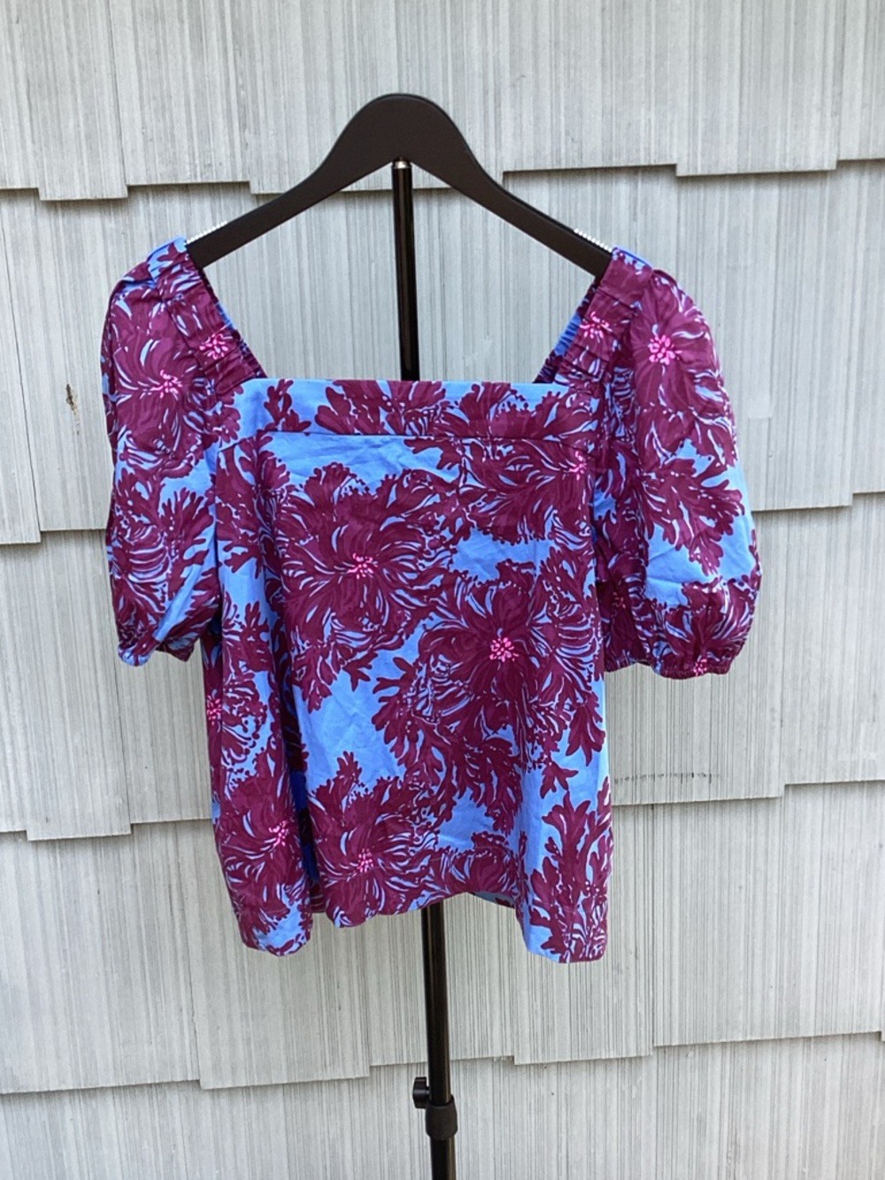 Lilly Pulitzer Sky Blue Top with Burgundy Floral